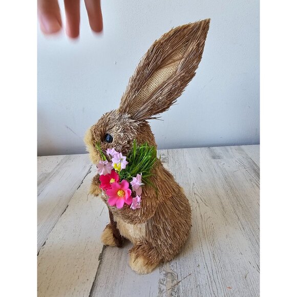 Vintage Pier sisal bottle brush rabbit bunny Easter spring cane flowers bouquet - Picture 2 of 9
